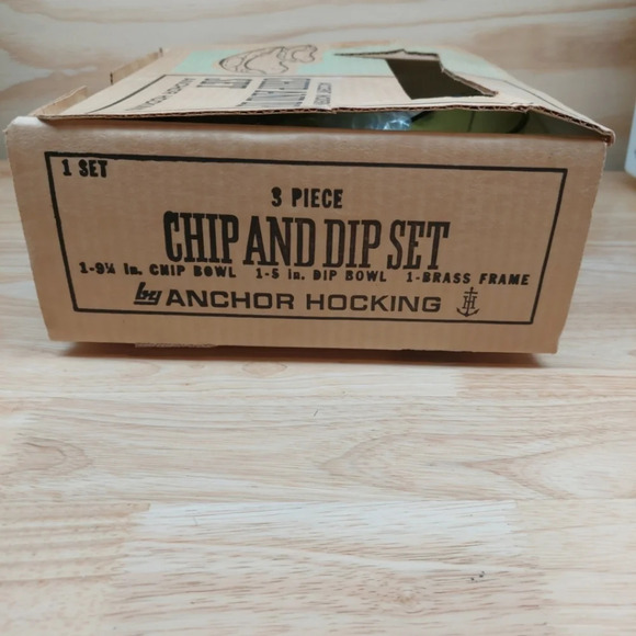 Vintage Anchor Hocking NOS Avocado green chip & dip bowl w/ clip. Original box - Picture 8 of 8